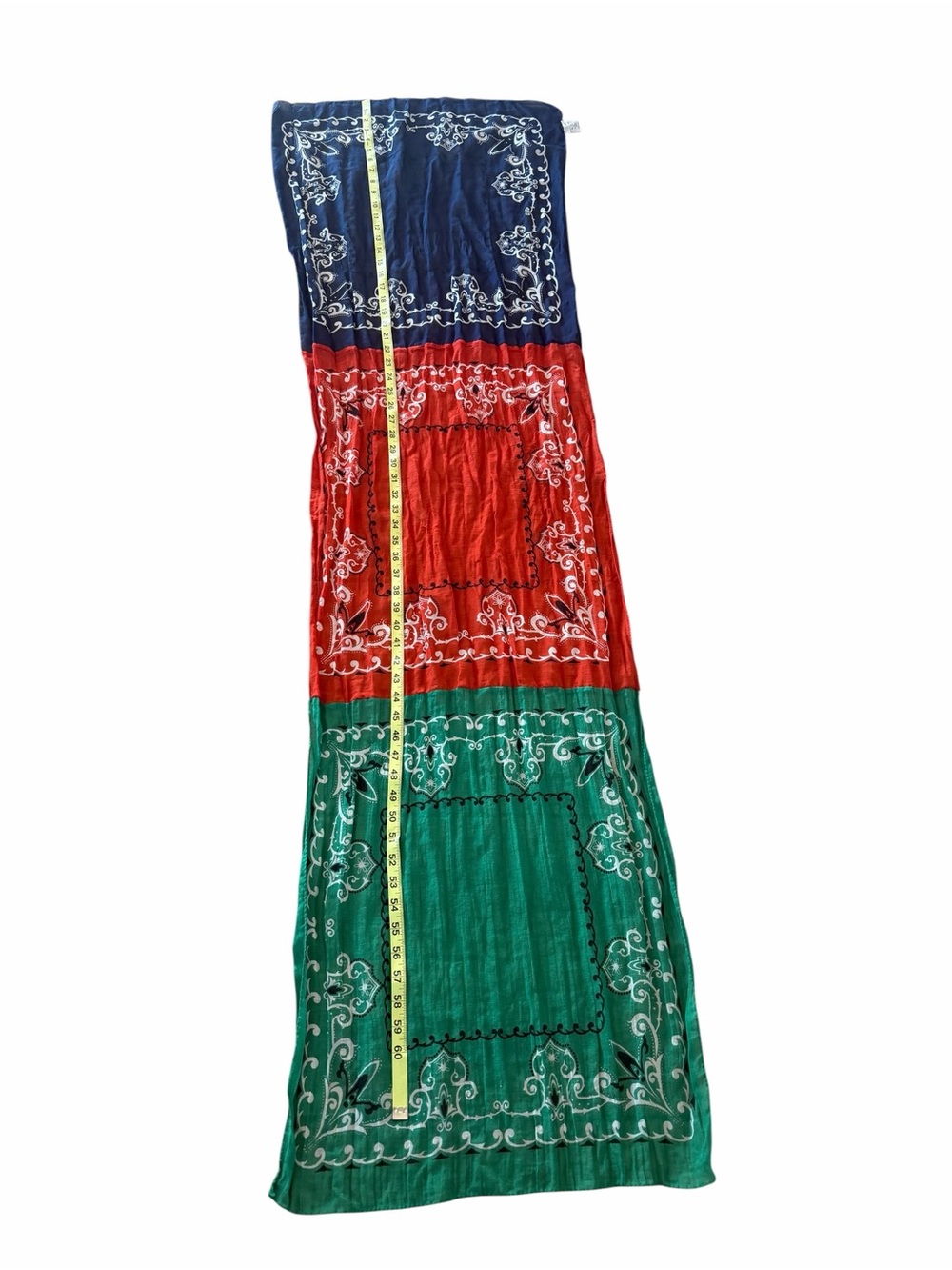 Destin Patchwork Bandana Scarf in Green, Red & Navy made in Italy - Picture 7 of 10